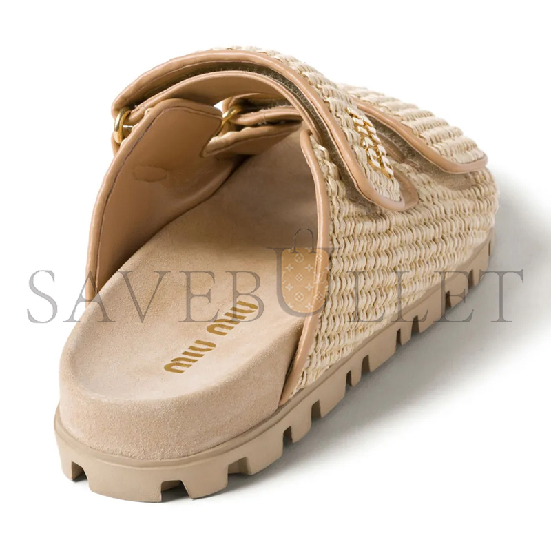 M1v M1v raffia-effect woven fabric slides 5xx636